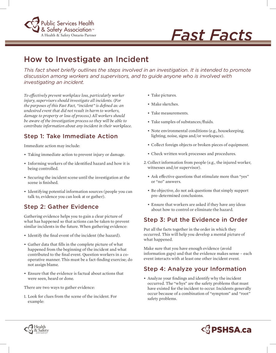 PSHSA How To Investigate An Incident