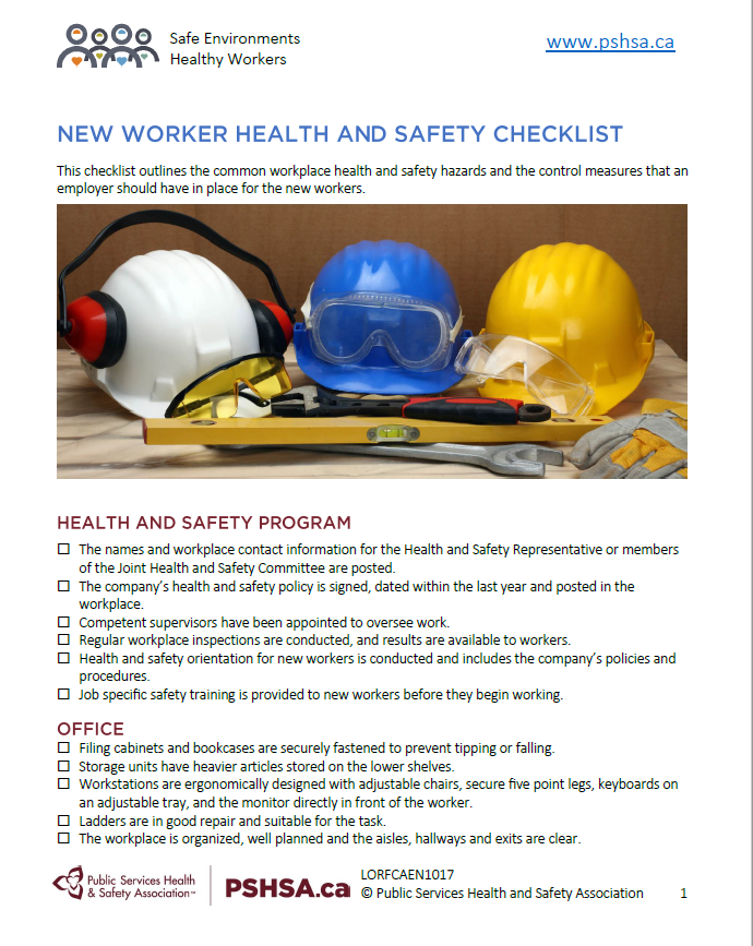 Public Services Health and Safety Association New Worker Health and