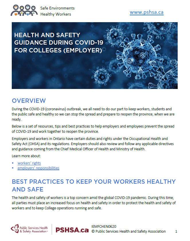 Public Services Health and Safety Association Health and Safety