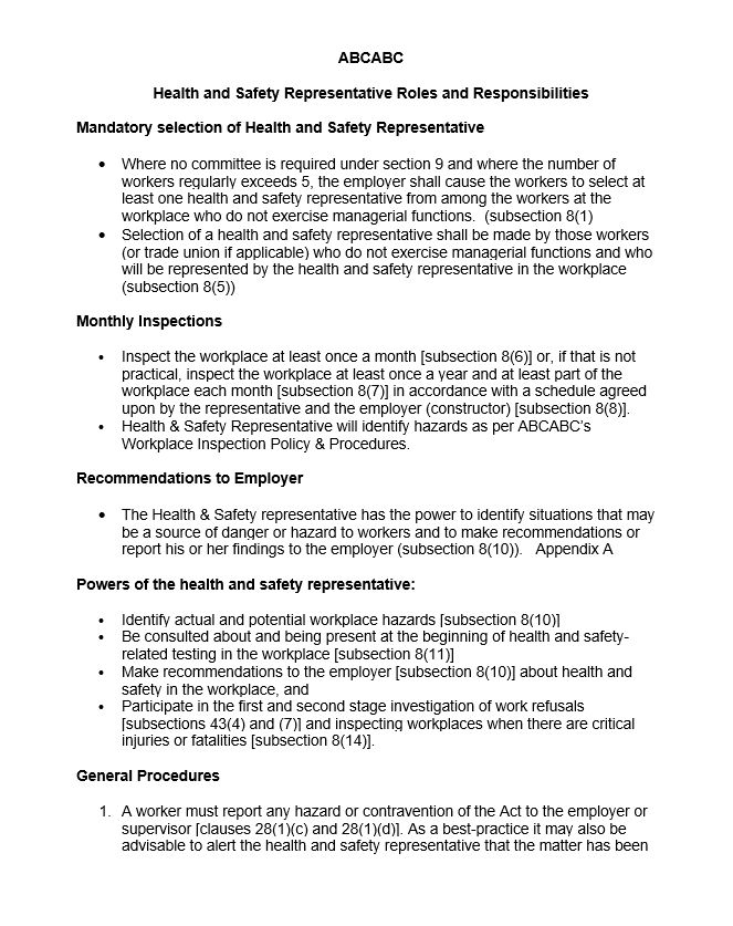 Health And Safety Board Report Template